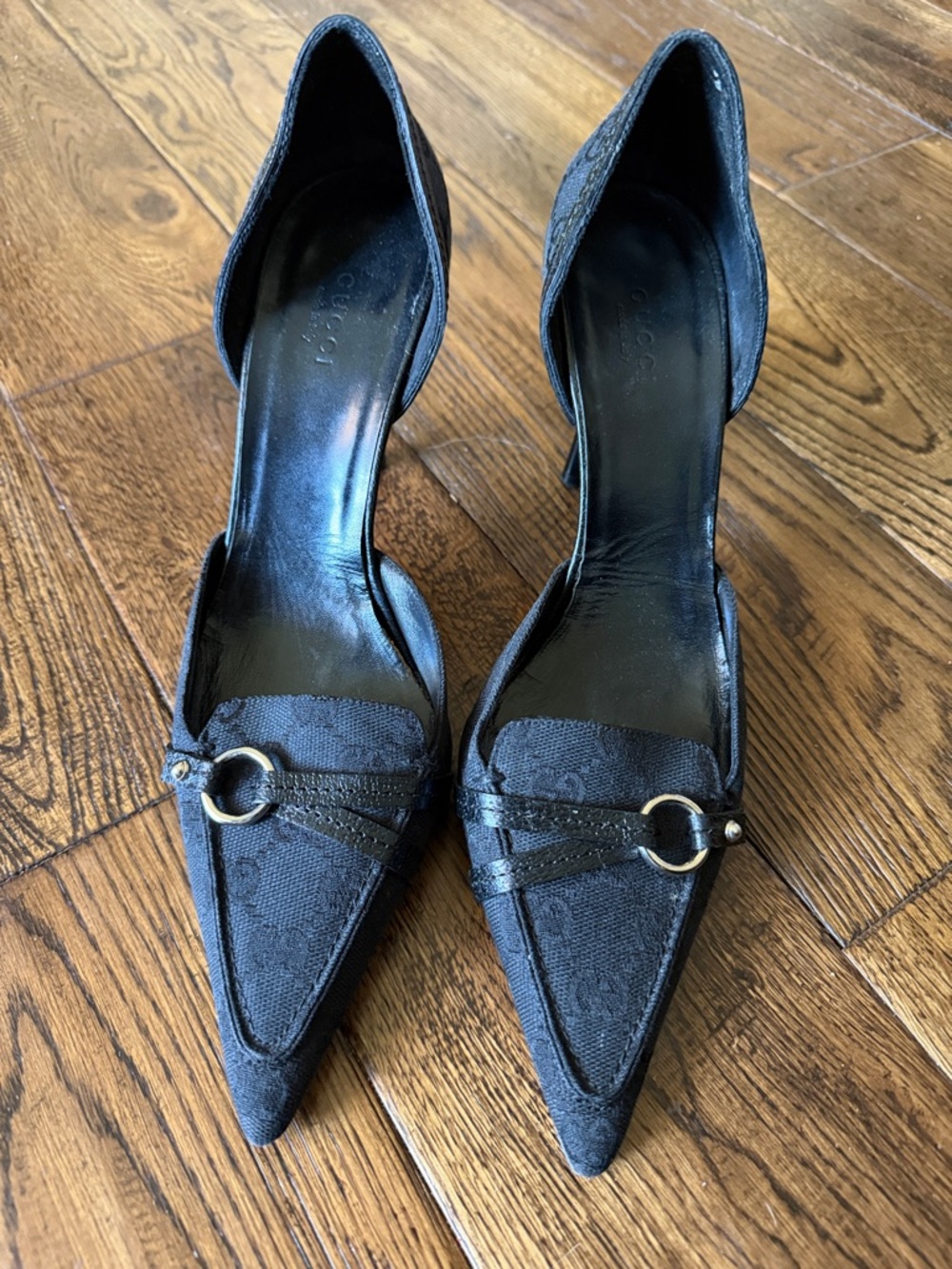 VTG Gucci GG Monogram Canvas D’orsay Pointed Toe Heels Size 8 1/2B - Picture 3 of 8